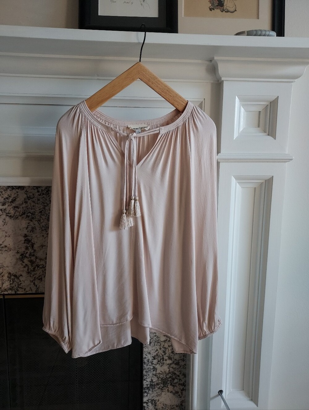 Johnny Was Calme Long Sleeve Tassel Tie Blouse - Light Satin Blush